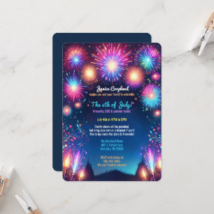 Colourful Dazzling Fireworks 4th of July Party  Invitation