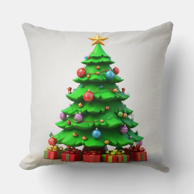 Colourful Decorated Christmas Tree Throw Pillow (Front)