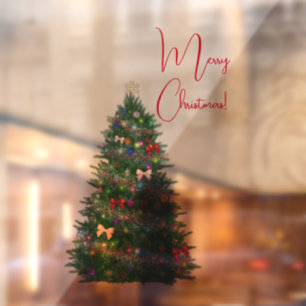 Colourful decorated christmas tree window cling