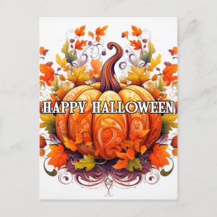Colourful Decorative Autumn Halloween Pumpkin Postcard