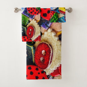 Colourful Decorative Buttons Bath Towel Set