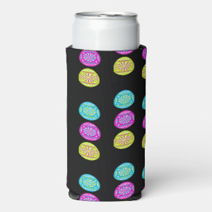 Colourful decorative easter eggs on black seltzer can cooler