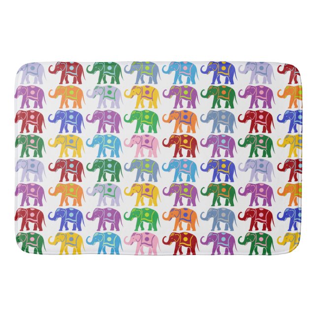 Colourful Decorative Elephants Pattern Bath Mat (Front)