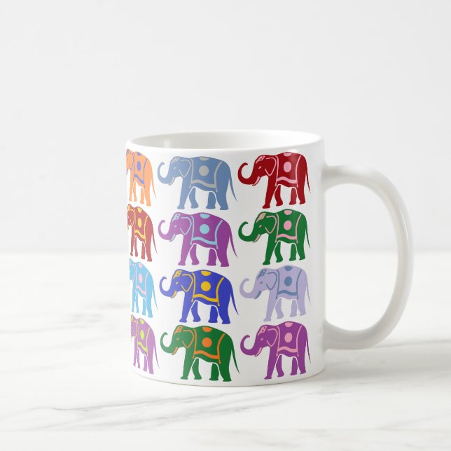Colourful Decorative Elephants Pattern Coffee Mug (Right)