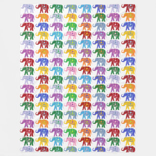 Colourful Decorative Elephants Pattern Fleece Blanket