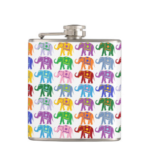Colourful Decorative Elephants Pattern Hip Flask