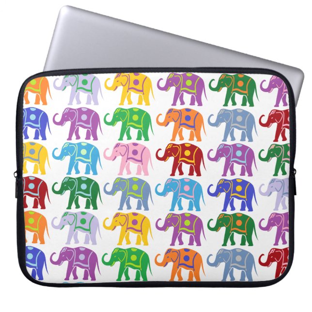 Colourful Decorative Elephants Pattern Laptop Sleeve (Front)
