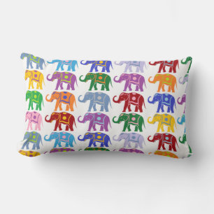 Colourful Decorative Elephants Pattern Lumbar Pillow