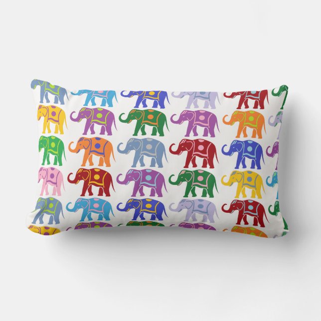 Colourful Decorative Elephants Pattern Lumbar Pillow (Front)