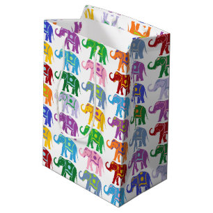 Colourful Decorative Elephants Pattern Medium Gift Bag