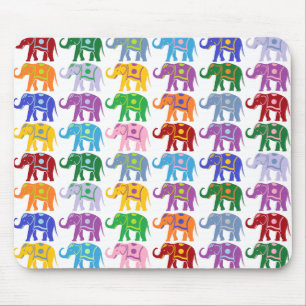 Colourful Decorative Elephants Pattern Mouse Pad