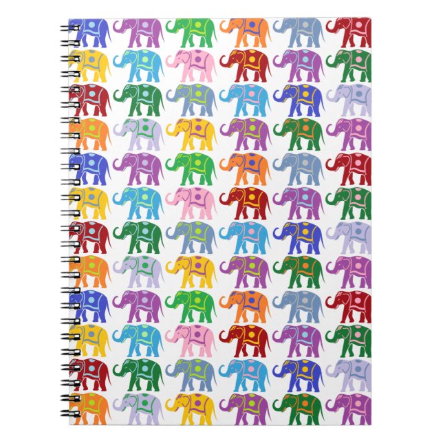 Colourful Decorative Elephants Pattern Notebook (Front)