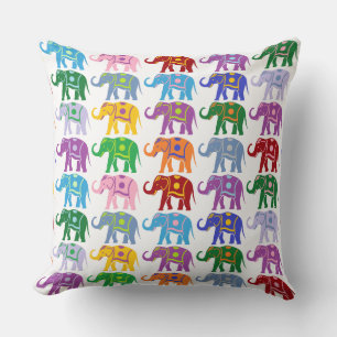 Colourful Decorative Elephants Pattern Throw Pillow