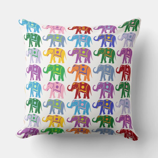 Colourful Decorative Elephants Pattern Throw Pillow (Front)