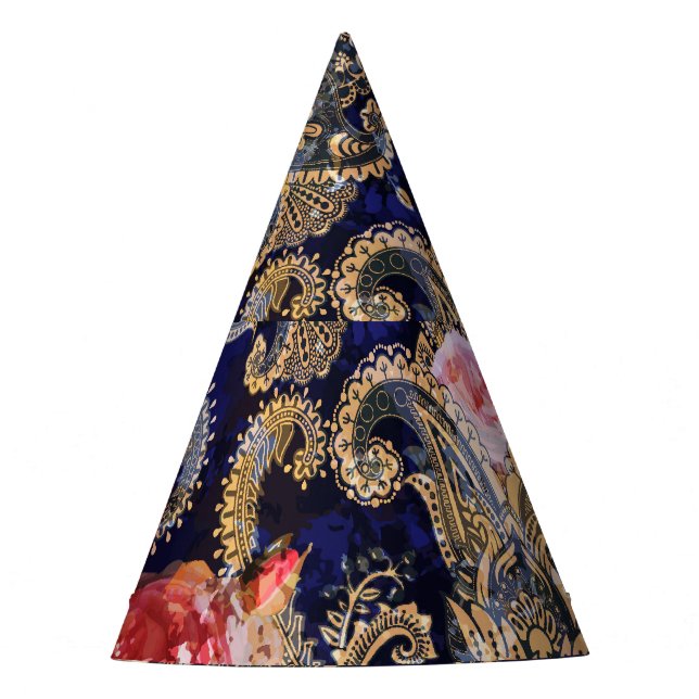 Colourful Decorative Flowers Batik Party Hat (Front)