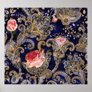 Colourful Decorative Flowers Batik Poster