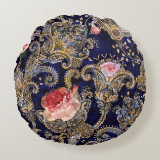 Colourful Decorative Flowers Batik Round Pillow