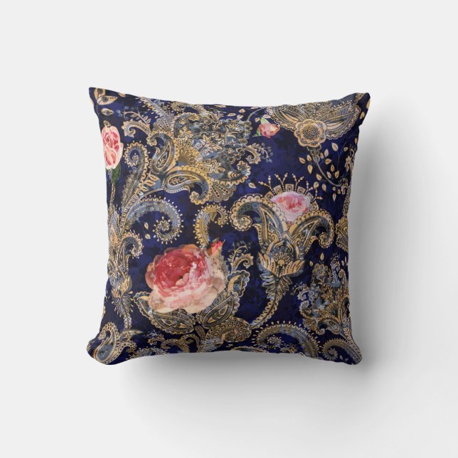 Colourful Decorative Flowers Batik Throw Pillow (Front)