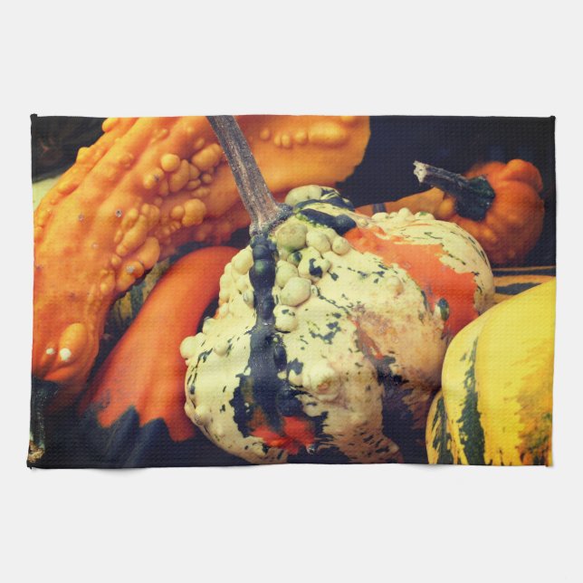 Colourful Decorative Gourds Close Up Fall  Kitchen Towel (Horizontal)