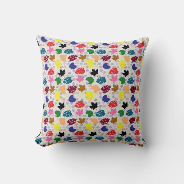 Colourful Decorative Leaf Abstract Shapes Throw Pillow (Front)
