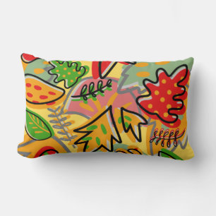 Colourful decorative leaf graphic drawing colourfu lumbar pillow