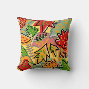 Colourful decorative leaf yellow pattern summer throw pillow