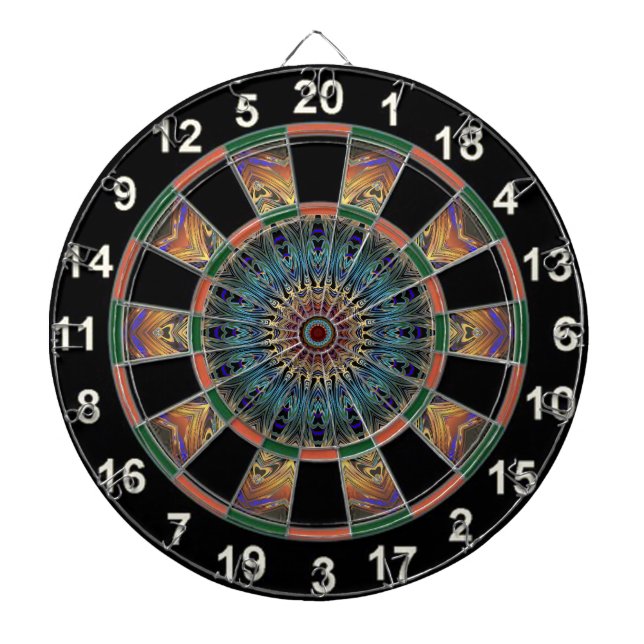 Colourful decorative ornamental abstract line art dartboard (Front)