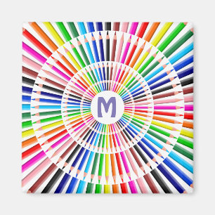 Colourful Decreasing Circles of Pencils Monogram Magnet