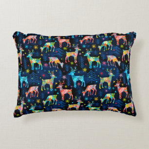 Colourful Deer Chrismas Tree Forest Star Snowflake Accent Pillow