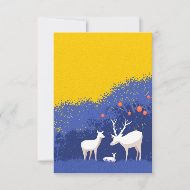 Colourful Deer Family Buck, doe, and fawn eating. (Front)