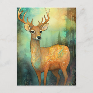 Colourful Deer Mixed Media Painting Postcard