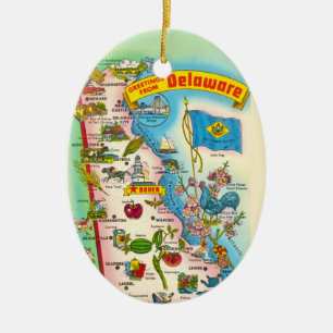 Colourful Delaware Map Ceramic Ornament