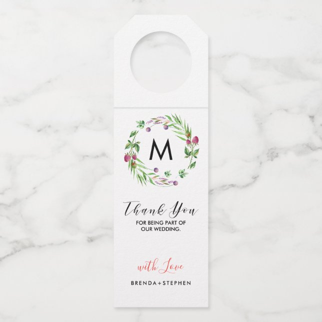 Colourful delicate flowers wreath frame bottle tag (Front)