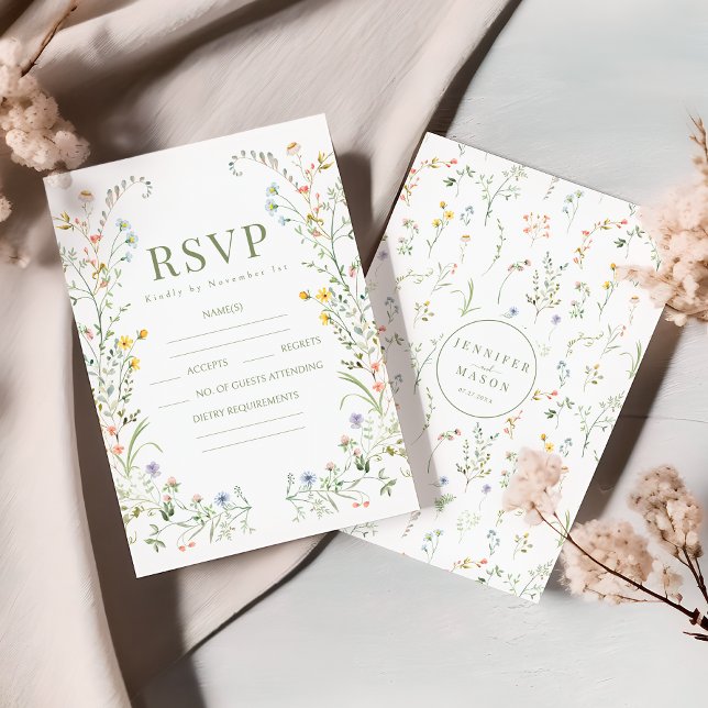 Colourful delicate wildflower Wedding RSVP cards (Creator Uploaded)