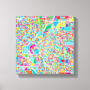 Colourful Denver Map Canvas Print