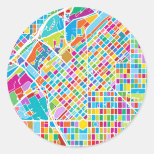 Colourful Denver Map Classic Round Sticker