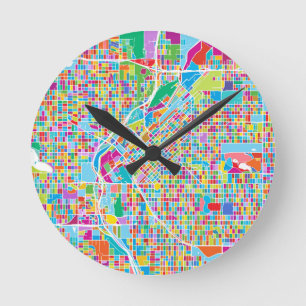 Colourful Denver Map Round Clock