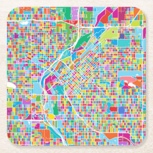 Colourful Denver Map Square Paper Coaster