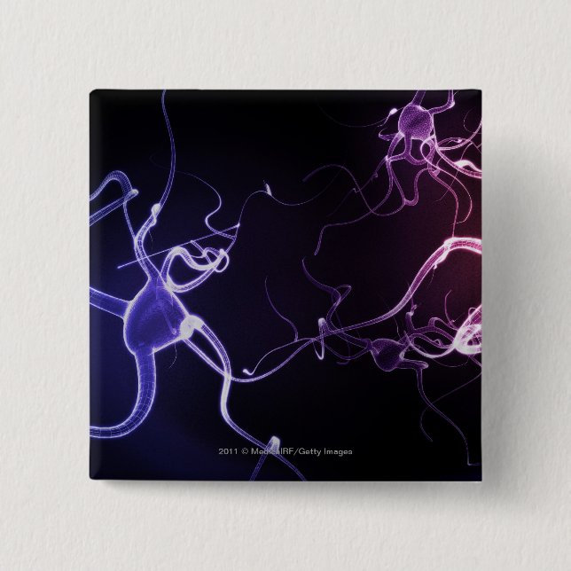Colourful depiction of neurons 2 inch square button (Front)