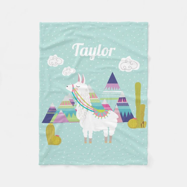 Colourful Desert Alpaca Personalized Fleece Blanke (Front)