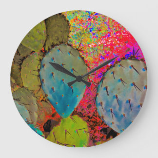 Colourful Desert Cactus Abstract Large Clock