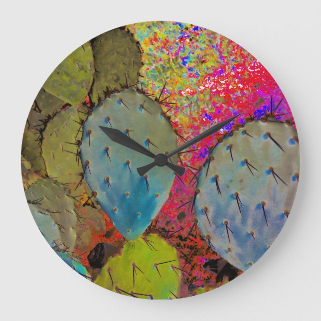 Colourful Desert Cactus Abstract Large Clock (Front)