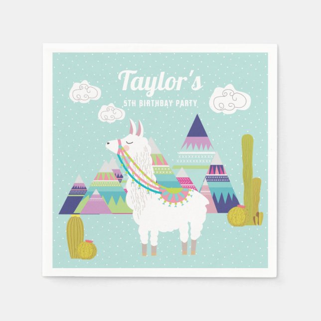 Colourful Desert Llama Personalized Paper Napkins (Front)