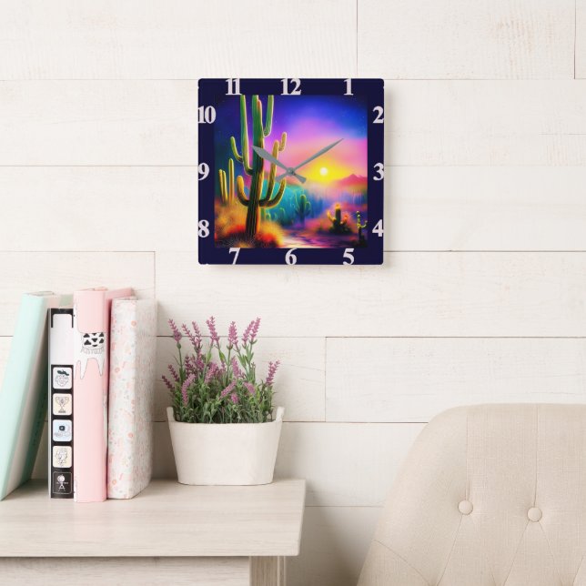 Colourful desert sunset  square wall clock (Reading Room)