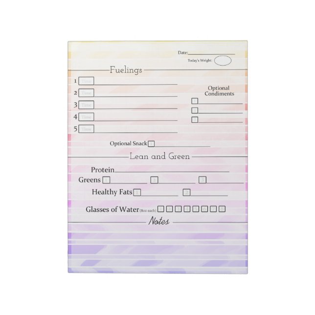 Colourful Design Minimalist 5 and 1 Food Tracker Notepad (Rotated)