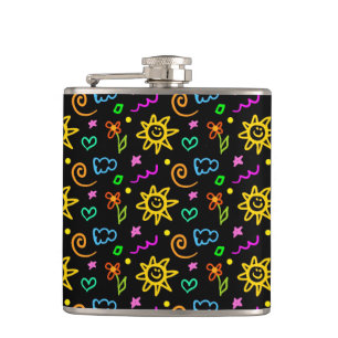 Colourful design of background for kids hip flask