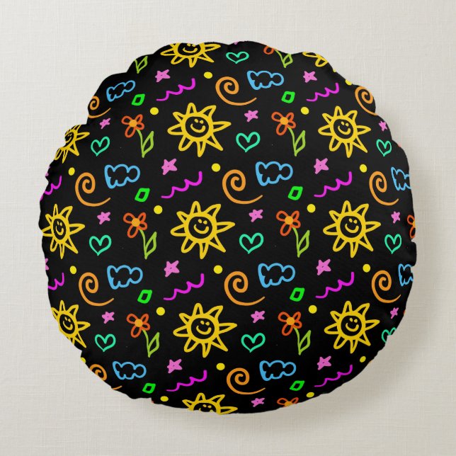 Colourful design of background for kids round pillow (Front)