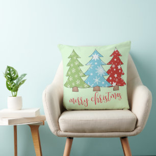 Colourful Designer Christmas Trees Pillow, Holiday Throw Pillow