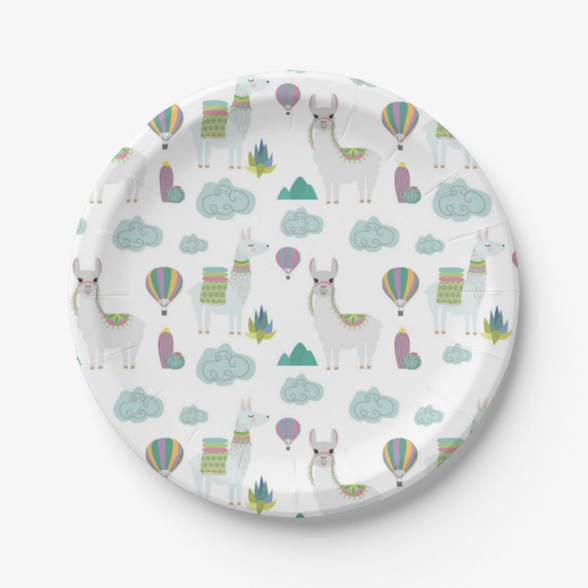 Colourful Dessert Llama Pattern Paper Plates (Front)