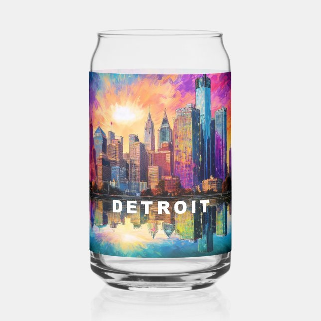 Colourful Detroit Skyline Can Glass (Back)